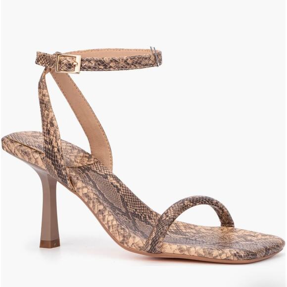 NEW YORK & CO ASHLYN SNAKE‎ PRINT SQUARE TOE HEELS IN NATURAL NWOB SIZE 11 - Picture 1 of 14